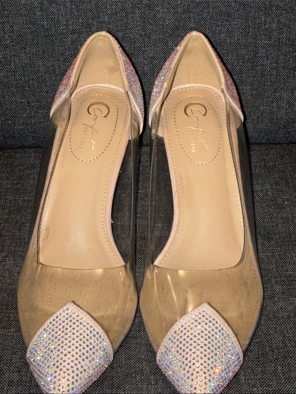 comfort plus by Predictions Crystal Accent Clear Pointed-Toe Flats - Pink